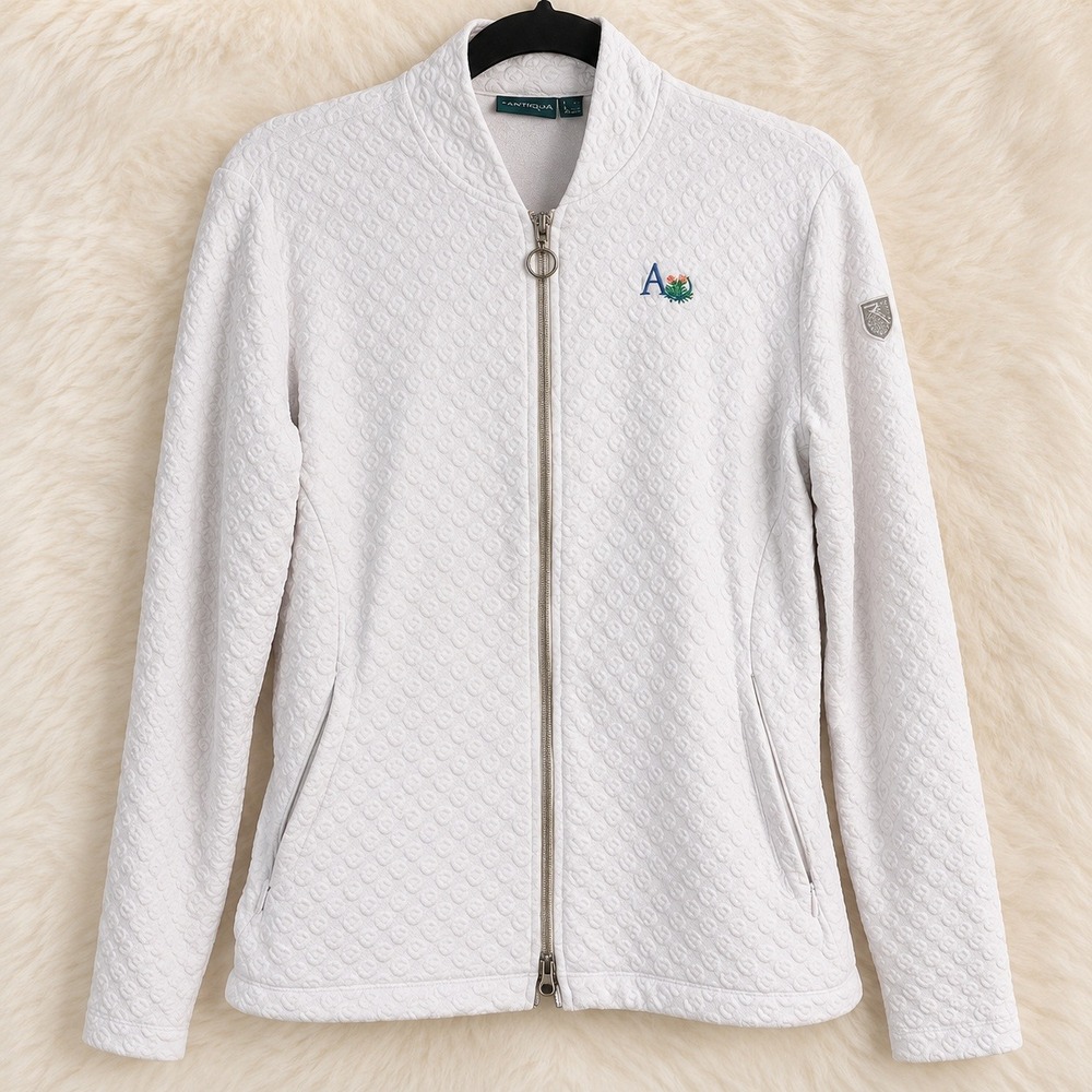 Chervo Womens Aronimink Golf Club Jacket White Embossed Floral Athleisure Fall